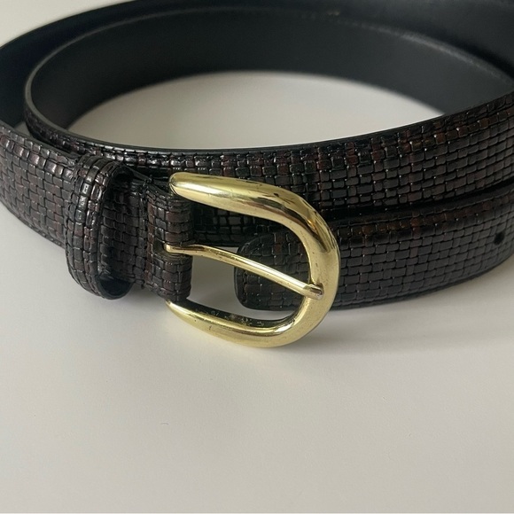 Genuine Leather Belt Black Brown Print Pattern Size 38 Unisex - Picture 5 of 10